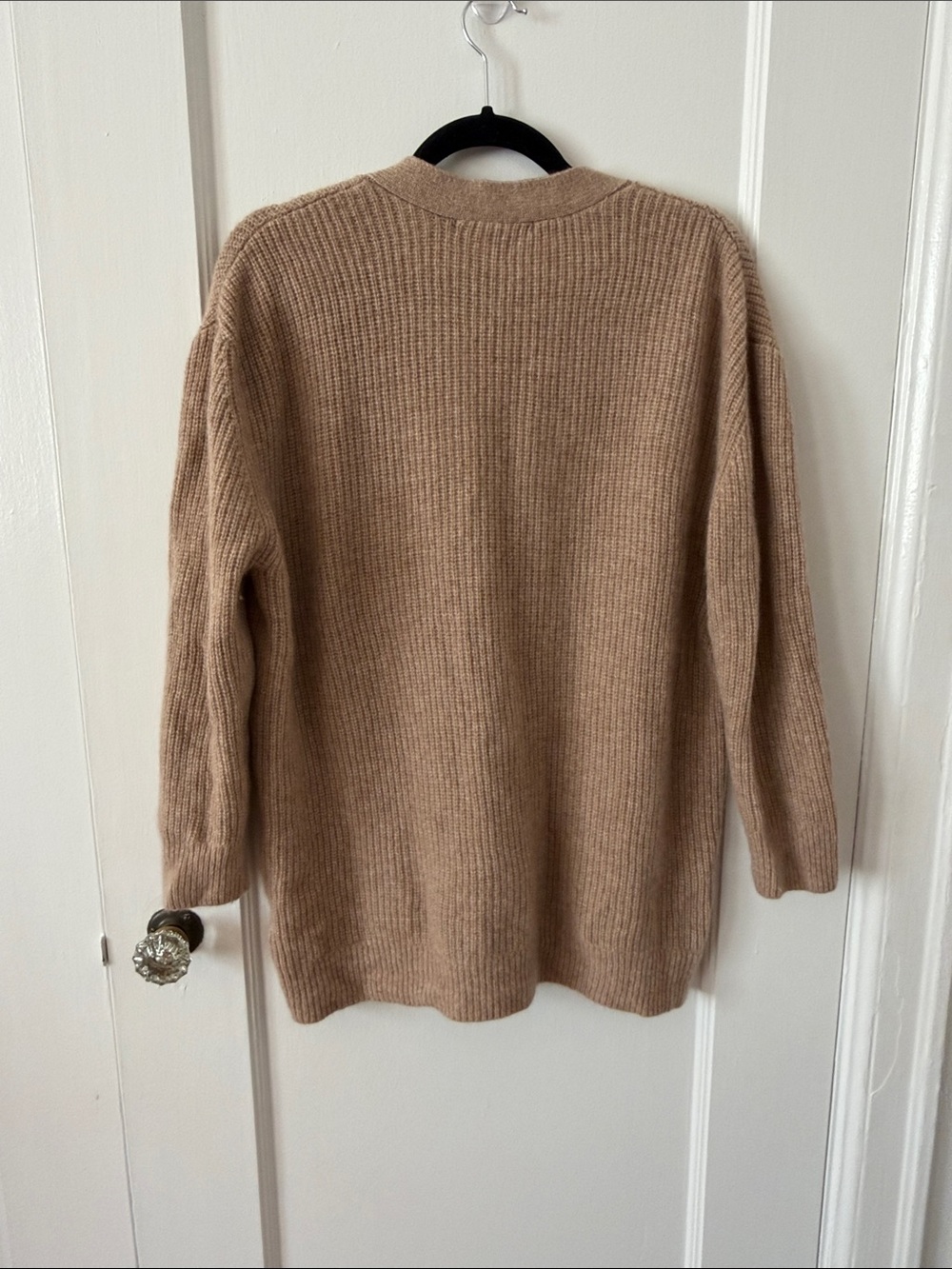 Womens Beige Cashmere Button-Front V-Neck Cardigan Sweater - Picture 8 of 9